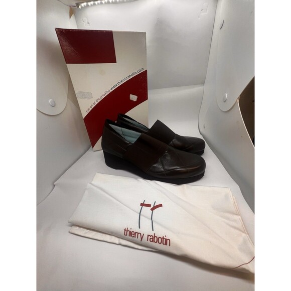 Thierry Rabiton Leasuure Women’s Mid Wedge Slip On Brown Leather 37 Comfort - Picture 1 of 16